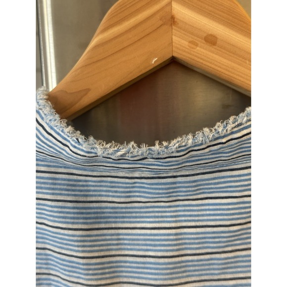 Free People One Drew Tuxedo Shirt Blue White Stripe Raw Hem Boho Y2K Belt 4 Dres - Picture 9 of 12